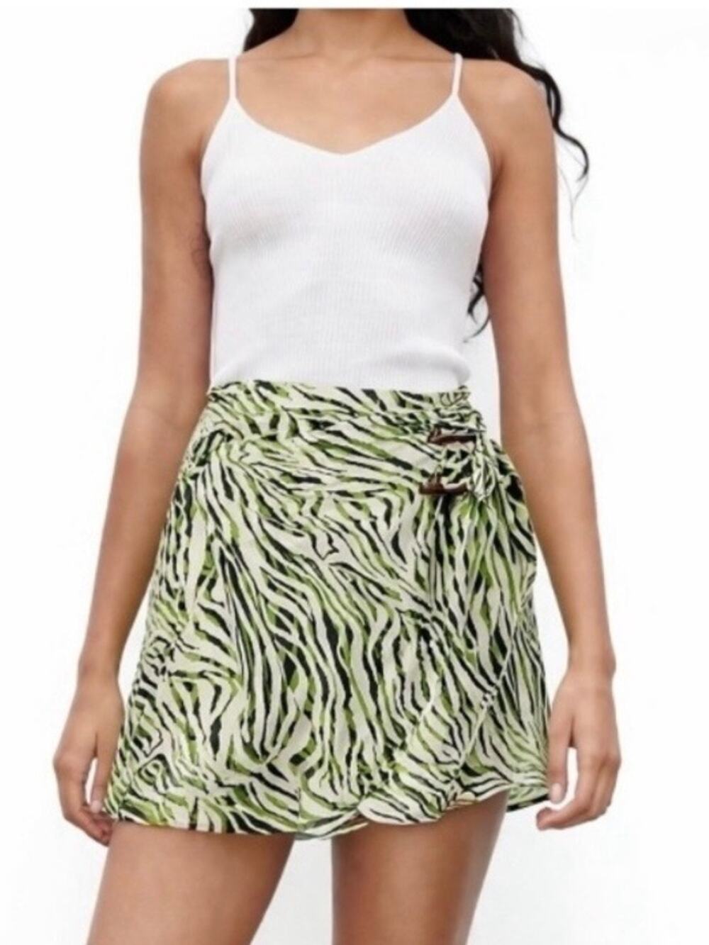 ZARA Green Zebra Print Mini Skirt Size Small